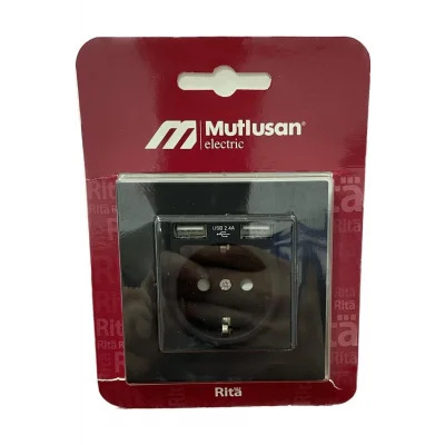 Genel Ürün Rita İkili USB Şarjlı Topraklı Priz Siyah