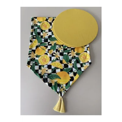 Genel Ürün Limon Desenli Runner ve 2li Supla Seti, şık ve renkli sofralar için ideal seçenek