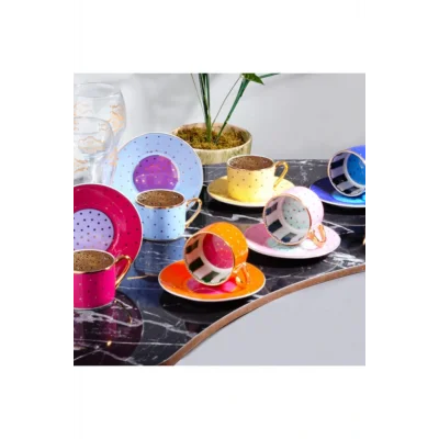 Genel Ürün Fnc-07 Bone Chına Nokta Desenli 6lı Fincan Takımı 90 Cc