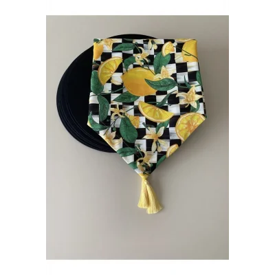 Genel Ürün Sarı Limon Desenli Runner ve 6lı Supla Seti, şık ve renkli sofralar için ideal seçenek