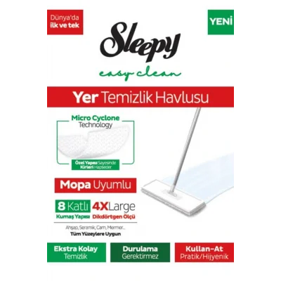 Havlu Sleppy Easy Clean Beyaz Sabun Katkılı Mopa Uyumlu Yer Temizlik Havlusu 50 Li