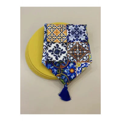 Genel Ürün Çini Desenli Runner Ve 6lı Supla Seti