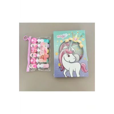 Genel Ürün fosforlu Barbie Kalem ve Magic Unicorn anı defteri Kilitlenebilir-SET KIZ ÇOCUK KIRTASİYE ÜRÜNLERİ