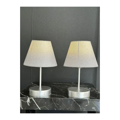 Genel Ürün Modern Abajur Pilli Abajur Krem Abajurlü 2 Li Abajur Seti Kablosuz Taşınabilir Pilli Abajur