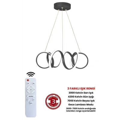 Genel Ürün 3 Renk Kumandalı Siyah Kasa Dimmerli Led Avize Kıvrım Ledli Avize
