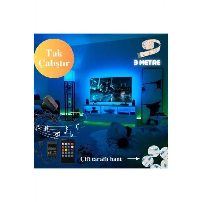 Genel Ürün Sese Ve Müziğe Duyarlı Tv Arkası Rgb Şerit Led Tak Çalıştır 3 Metre