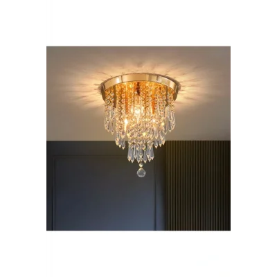 Genel Ürün Ahenk Gold Kristal Taşlı Modern Salon Avize