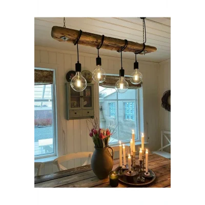 Lamba Ahşap Avize,Doğal Halatlı Aydınlatma,Rustic Tavan Lambası