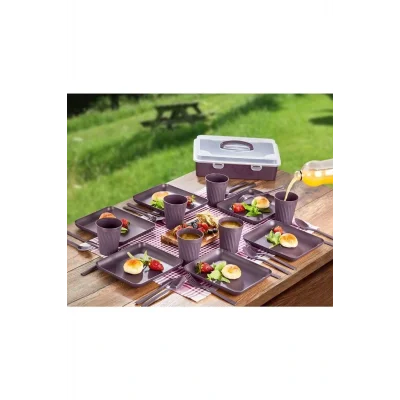 Genel Ürün 32 Parça 6 Kişilik Çantalı Piknik Seti Mürdüm