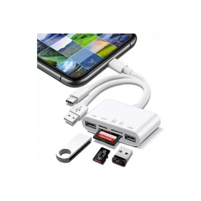 Genel Ürün Fxn-1032 Pro Type-c Lightning Usb-a To 2x Usb3.0 Sd Tf Pd Kart Okuyucu Çevirici Hub Adaptör