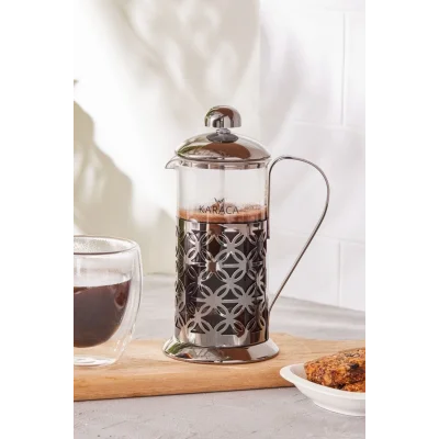 Genel Ürün Coffee Bean Borosilikat Cam French Press Black Flower 350 ml