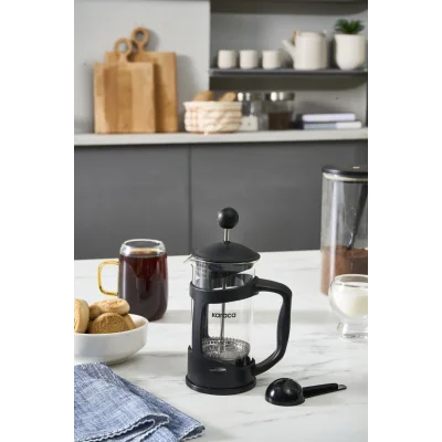 Genel Ürün Coffee Bean Kaşık Hediyeli Borosilikat Cam French Press 350 ml Siyah