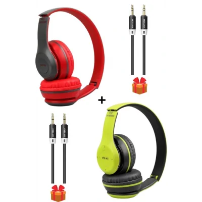 Genel Ürün 2 Adet P47 Extra Bass Wireless Bluetooth Kulaklık 5.1 Edr Kırmızı+ Yeşil 2 Adet
