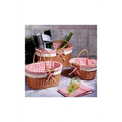 Genel Ürün Sentetik Rattan Örme Hasır Oval Piknik Sepeti 3 Lü