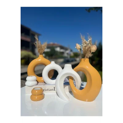 Genel Ürün ELA-HOME sevgili vazo, halka vazo mumluklu hardal set