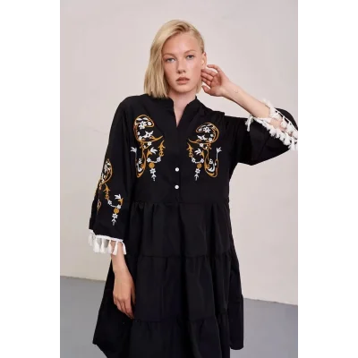 Genel Ürün Özel Tasarım Nakışlı Poplin Kumaş Elbise