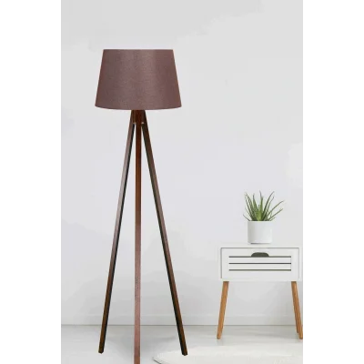 Lamba 3 Ayaklı Lambader Tripod Ayak Üç Ayaklı Ahşap Abajur Konik Kumaş Kahverengi Başlık Kahverengi Ayak