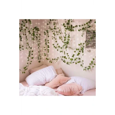 Genel Ürün Dekoratif Yeşil Yapraklı Yapay Sarmaşık Ve 3 Metre Peri Led Gün Işığı