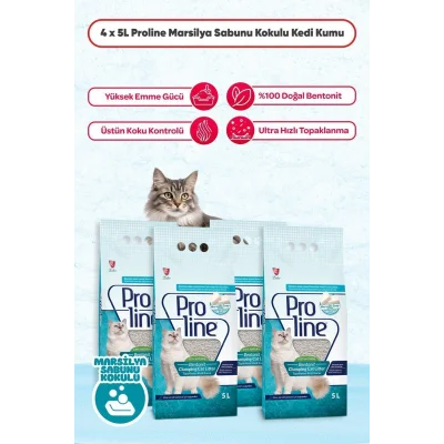 Genel Ürün Marsilya Sabunu Kokulu Bentonit Topaklaşan Kedi Kumu 5 lt x 4 Adet