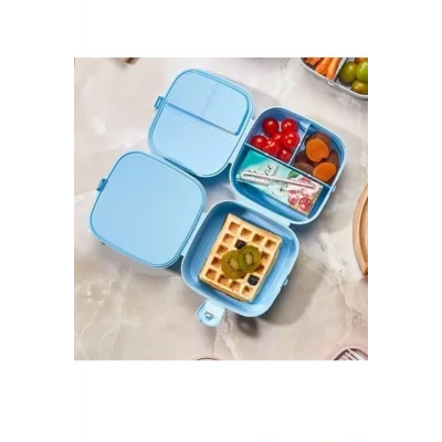 Genel Ürün 2 Katlı 4 Bölmeli Mavi Premium Kiddy Lunch Box - Premium 3 1 Beslenme Çantası - Yemek Saklama Kabı