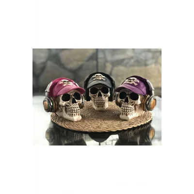 Biblo Pembe Kulaklıklı Şapkalı Kuru Kafa Biblo Kurukafa