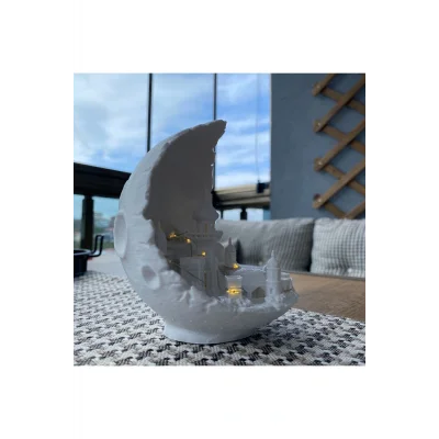 Genel Ürün Ay Şehri Peri Ledli Dekoratif Obje Diorama Beyaz Ay Şehri Dekor Balkon, Kitaplık, Dresuar Aksesuarı