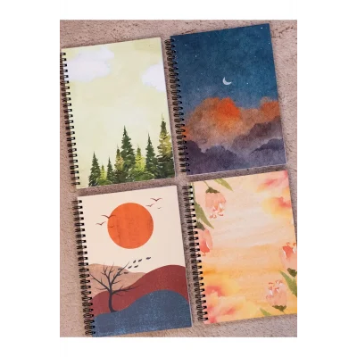 Genel Ürün A5 Spiralli Okul Defteri 80 yaprak 4lü Set (Laleset) - A5 Boy Çizgili Defter 80 Yaprak Çok Renkli