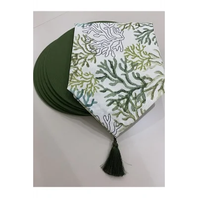 Genel Ürün Amerikan&servis Mercan Desenli Runner Ve 6lı Supla Seti Tasarım