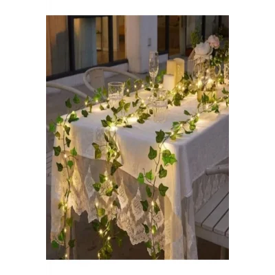 Genel Ürün Dekoratif Ogwanto Yeşil Yapraklı Yapay 230cm Sarmaşık Ve 3mt Peri Led Gün Işığı Rosella barucci