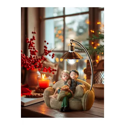 Biblo Kahverengi Dekoratif Işıklı Masa Üstü Süs Eşyası Tatlı Sevgililer Çiftler Biblo Sevgiliye Eşe Retro