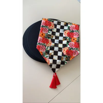 Genel Ürün Amerikan&servis Çiçek Desenli Runner 6 Lı Siyah Supla Set Takim