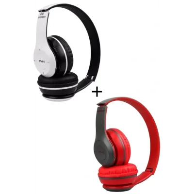 Genel Ürün (ÇKR) 2 Adet P47 Extra Bass Wireless Bluetooth Kulaklık 5.1 Edr Beyaz Kırmızı