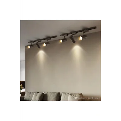 Lamba Siyah Kasa Ve Günışığı 6 Adet 360 Derece Dönen Led Ray Spot Lamba 2 Adet 1 mt Raylı Armatür
