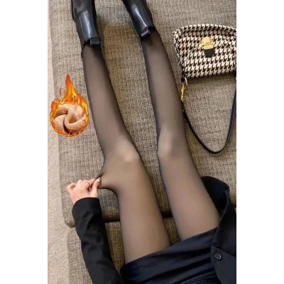 Genel Ürün Kışlık Içi Polar Dokuma Siyah Ince Külotlu Çorap Görünümlü Kışlık Sihirli Çorap