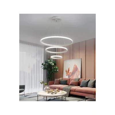 Genel Ürün Üçlü Halka Led Avizebeyaz Kasa Beyaz Işık Salon,oturma Odası