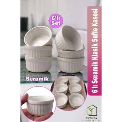 Genel Ürün 6lı Seramik Klasik Sufle Kasesi - Sade - 10 Cm, Zarif ve Pratik 6lı Seramik Klasik Sufle Kabı