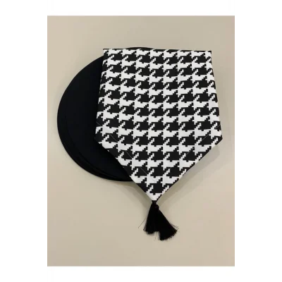 Genel Ürün Siyah Kazayağı Desenli Runner Ve 6lı Supla Seti