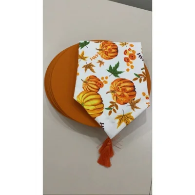 Genel Ürün Balkabağı Desenli Runner Ve Supla Seti