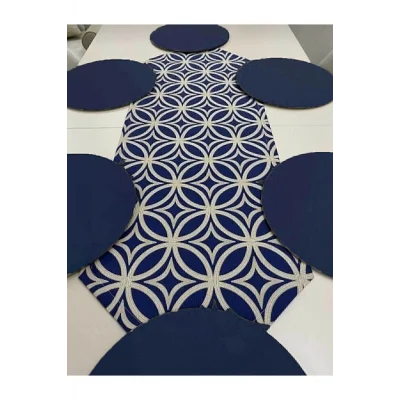 Genel Ürün Amerikan&servis lacivert halka desen runner 6 mdf lacivert supla tasarim set