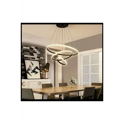 Genel Ürün Üçlü Halka Led Avize Antrasit Gri Kasa Beyaz Işık Salon,oturma Odası