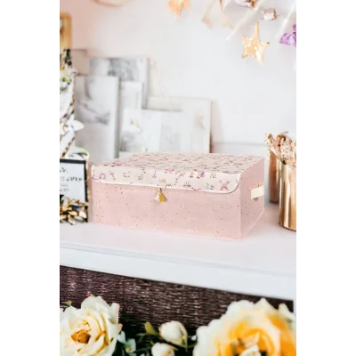 Genel Ürün Anne Bebek Kapaklı Kutu, Baza Altı Boy, Bebek Odası Düzenleyici, 50x38x19cm, Pembe Renk