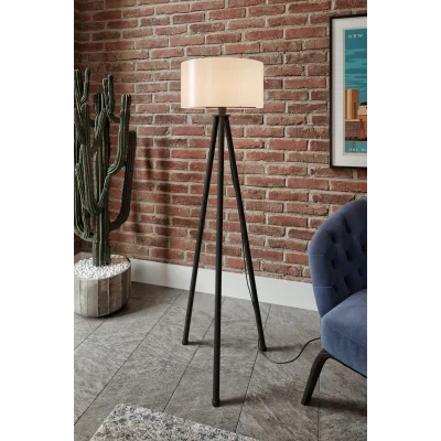 Lamba Bristol Yuvarlak Krem Başlık Siyah Ayak Tripod Lambader