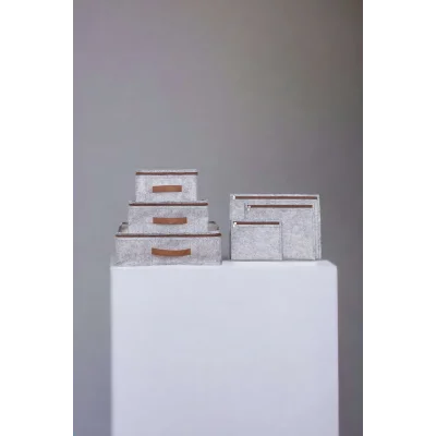 Genel Ürün Deri Kulplu Keçe 6 Parça Bavul Içi Organizer Seti, Lüks Bavul Organizer, Gri Renk