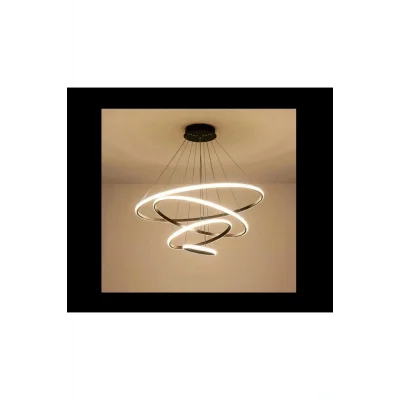 Genel Ürün Dörtlü Halka Led Avize Antrasit Gri Kasa Beyaz Işık Salon, oturma Odası