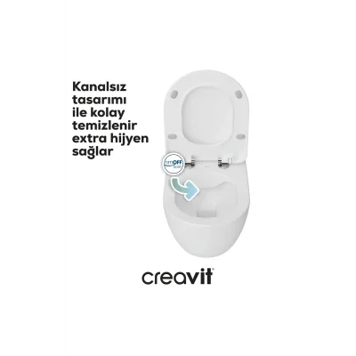Genel Ürün FE322 Free İnci Mat Beyaz Rim-Off Asma Klozet, Creavit Duroplast Mat Beyaz Kapak