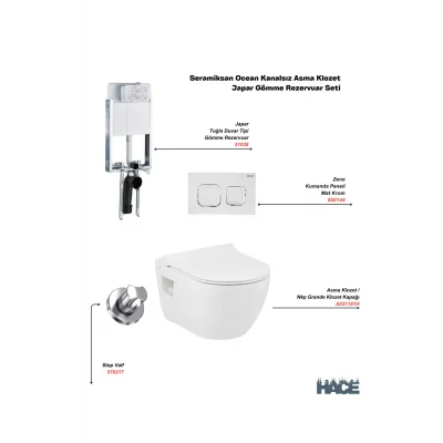 Genel Ürün Ocean Kanalsız Asma Klozet , Japar Gömme Rezervuar Set