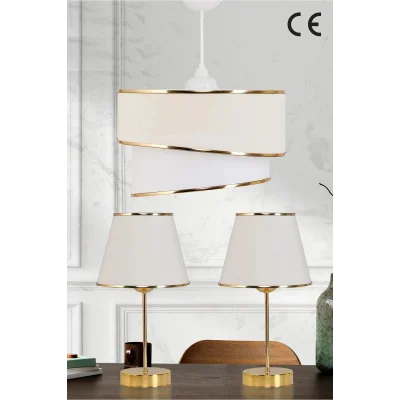 Genel Ürün Kumaş Galaksi Modern Pasta Tekli Ve 2 Li Gold Abajur Seti