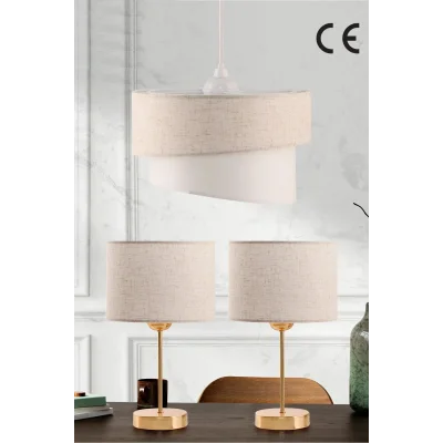 Genel Ürün Kumaş Pasta Modern Tekli Ve İkili Gold Abajur Seti