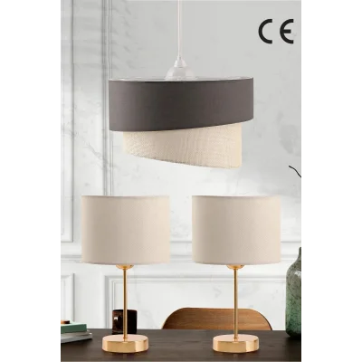 Genel Ürün Kumaş Pasta Modern Tekli Ve İkili Gold Abajur Seti