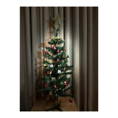 Genel Ürün Yılbaşı Çam Ağaç Seti Ve Yılbaşı Süsleri Paketi 2 metre led ışık 90 Cm + Tepe Yıldızı